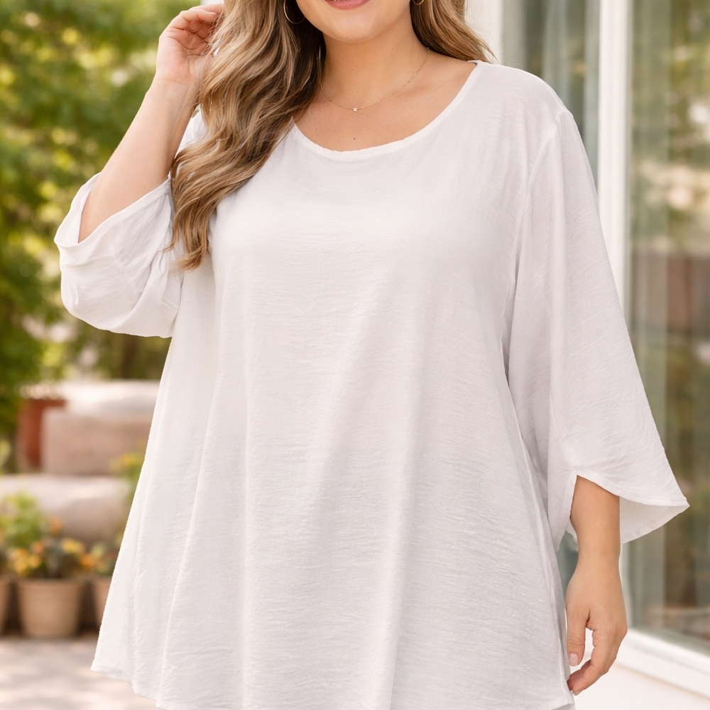 Plus Size White Scoop Neck Tunic Top - Lightweight Women's Shirt Size 3X Large